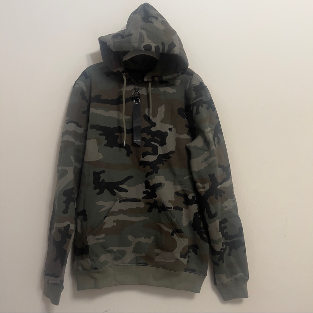 10.Deep Military Camo Patchwork Fleece Hoodie Size M NWT - Picture 3 of 8